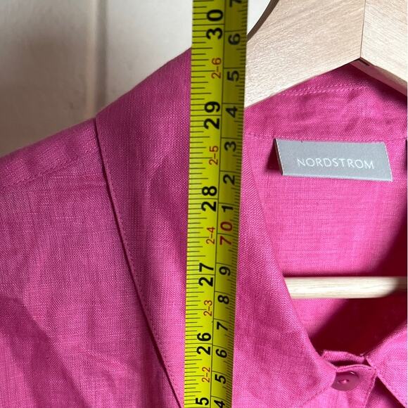 Nordstrom Large Pink Linen Button Down Women Shirt Blouse - Picture 4 of 6